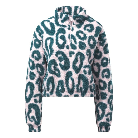 NWT Reebok Frost Berry Pink/Green Leopard Print Half Zip Sherpa Pullover S - Picture 8 of 9